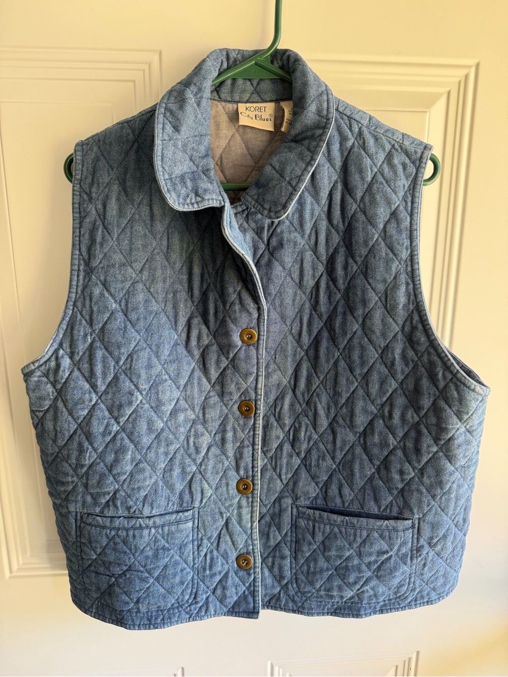 Vintage Koret Quilted Light Blue Denim Vest size medium